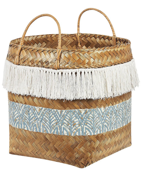 Basket Natural Bamboo 42 cm Height Pattern Home Storage with Handles Boho Rustic Decor Beliani