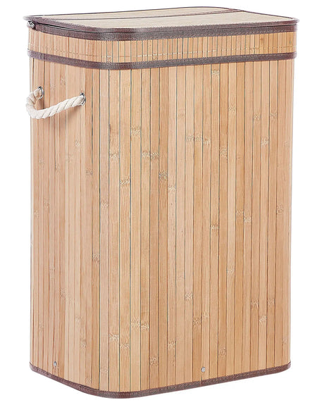 Laundry Basket Bit Light Wood Bamboo Polyester Insert with Removable Lid Handles Modern Design Multifunctional Beliani