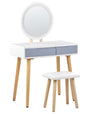 Dressing Table Set White Manufactured Wood Top Wooden Legs Round LED Mirror 2 Drawers Beliani