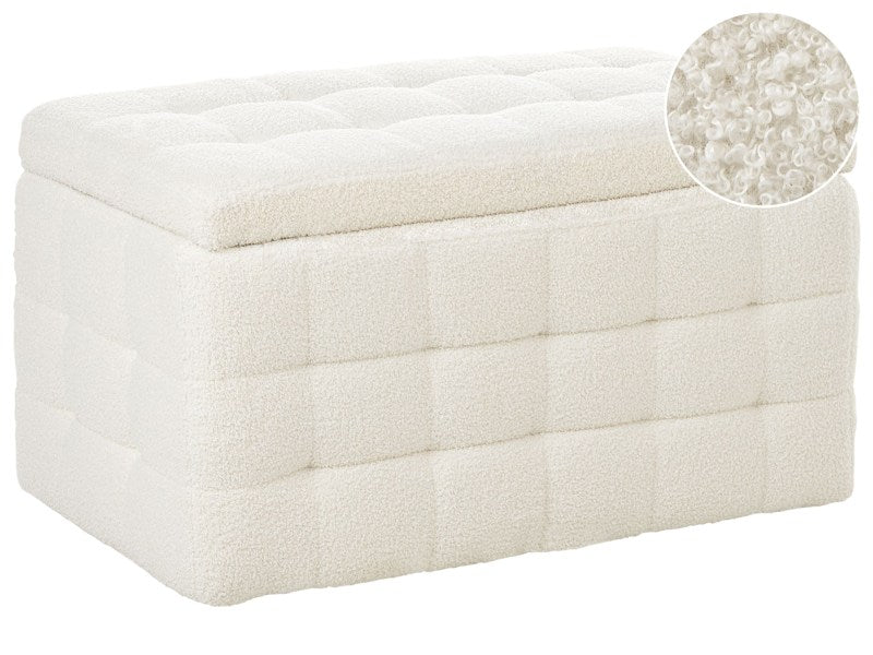 Ottoman White Boucle Fabric Tufted Upholstery Bedroom Bench with Storage Modern Design Storage Furniture Beliani