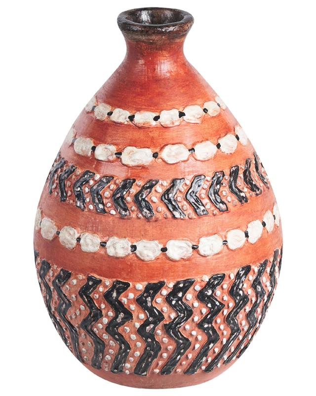 Decorative Vase Brown and Black Terracotta Stonewear Natural Style Home Decor For Dried Flowers  Beliani