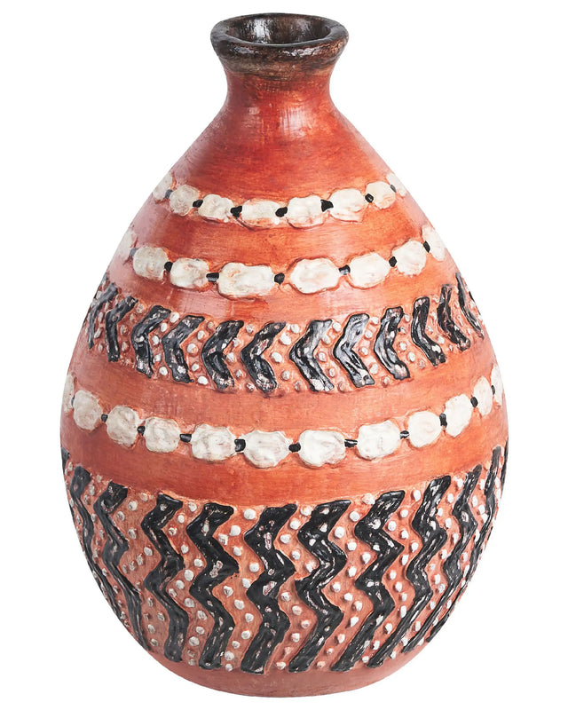 Decorative Vase Brown and Black Terracotta Stonewear Natural Style Home Decor For Dried Flowers  Beliani