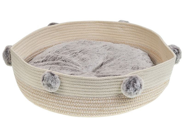 Pet Bed Beige Cotton Polyester Fluffy Insert ø 44 cm for Dogs Cats Round Shape with Handles Beliani