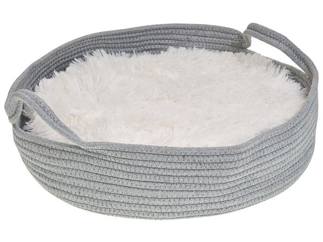 Pet Bed Grey Cotton Polyester Fluffy Insert ø 45 cm for Dogs Cats Round Shape with Handles Beliani