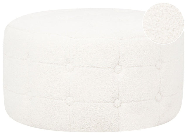 Footstool White Boucle Round Pouffe Button Tufted Upholstery Glam Ottomane Living Room Furniture Beliani