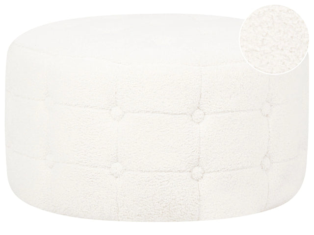 Footstool White Boucle Round Pouffe Button Tufted Upholstery Glam Ottomane Living Room Furniture Beliani
