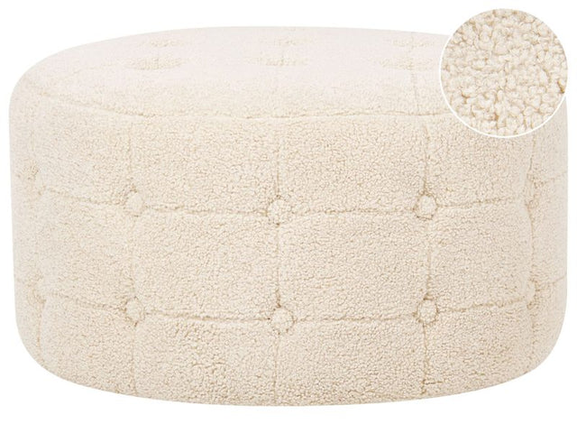 Footstool Beige Boucle Round Pouffe Button Tufted Upholstery Glam Ottomane Living Room Furniture Beliani