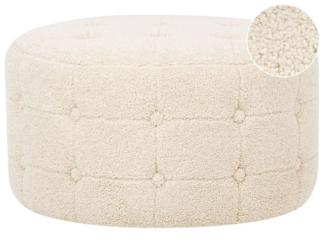 Footstool Beige Boucle Round Pouffe Button Tufted Upholstery Glam Ottomane Living Room Furniture Beliani