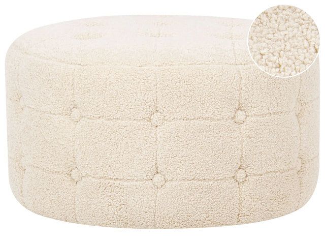 Footstool Beige Boucle Round Pouffe Button Tufted Upholstery Glam Ottomane Living Room Furniture Beliani