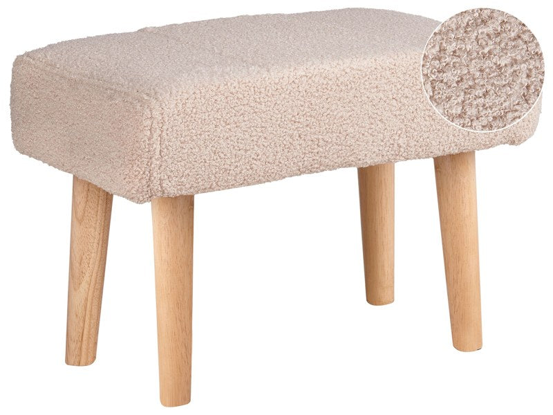 Footstool Beige Boucle with Wooden Legs Scandinavian Style Bedroom Living Room Seating Accessories Beliani