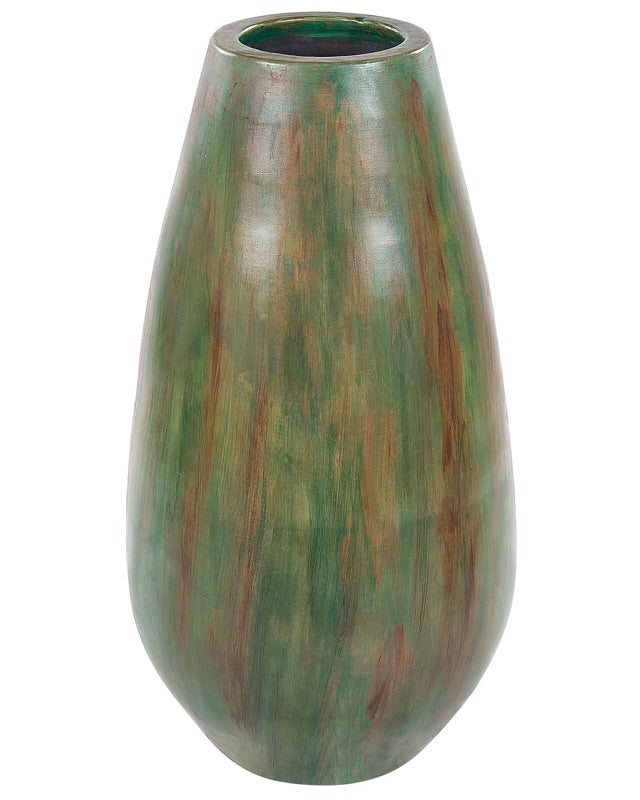 Decorative Vase Green and Brown Terracotta 48 cm Handmade Painted Retro Vintage-inspired Design Beliani