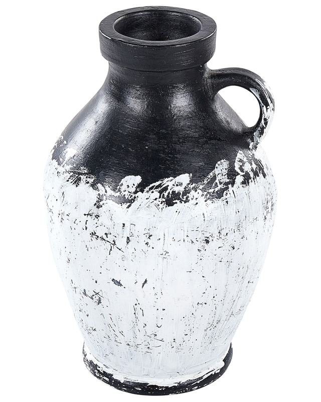 Decorative Vase Black and White Terracotta 33 cm Handmade Painted Retro Vintage-inspired Design Beliani