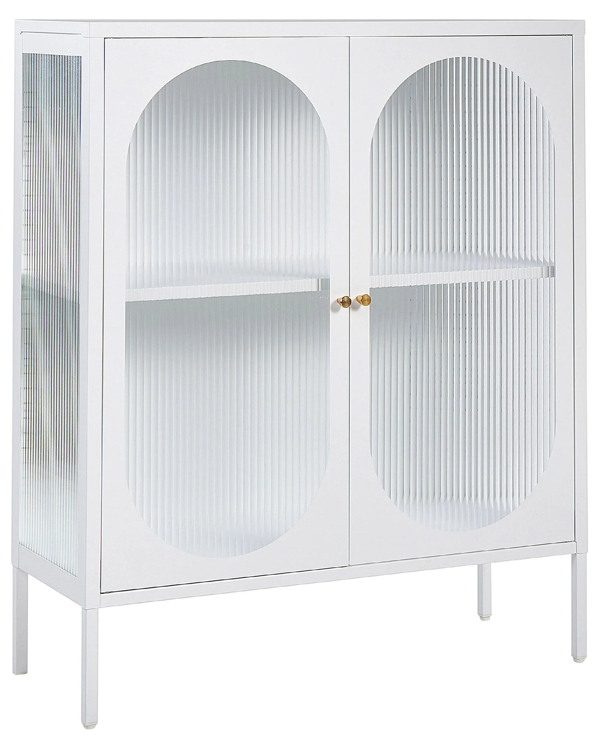 Office Cabinet White Steel 90 x 35 x 111 cm Metal 2 Doors Glass Front and Sides Display  Beliani