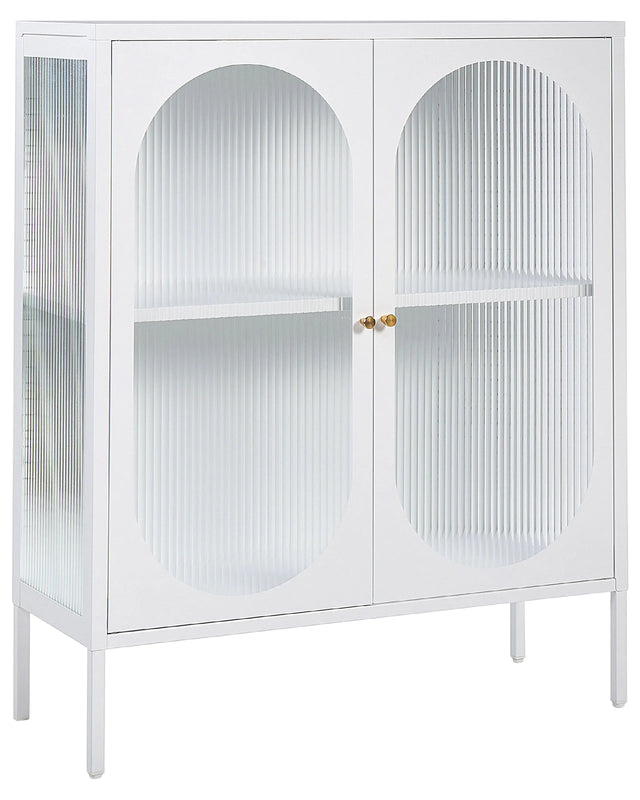 Office Cabinet White Steel 90 x 35 x 111 cm Metal 2 Doors Glass Front and Sides Display  Beliani