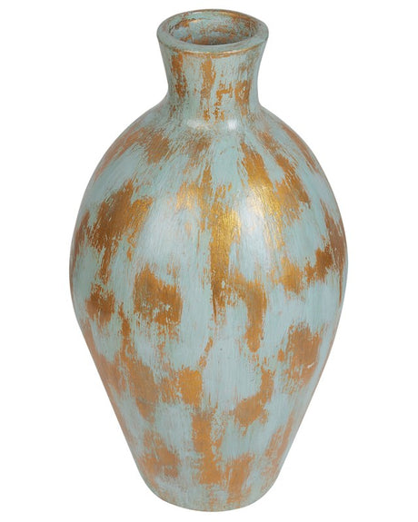 Decorative Vase Blue and Gold Terracotta Earthenware Faux Aged Distressed Finish Natural Style For Dried Flowers  Beliani