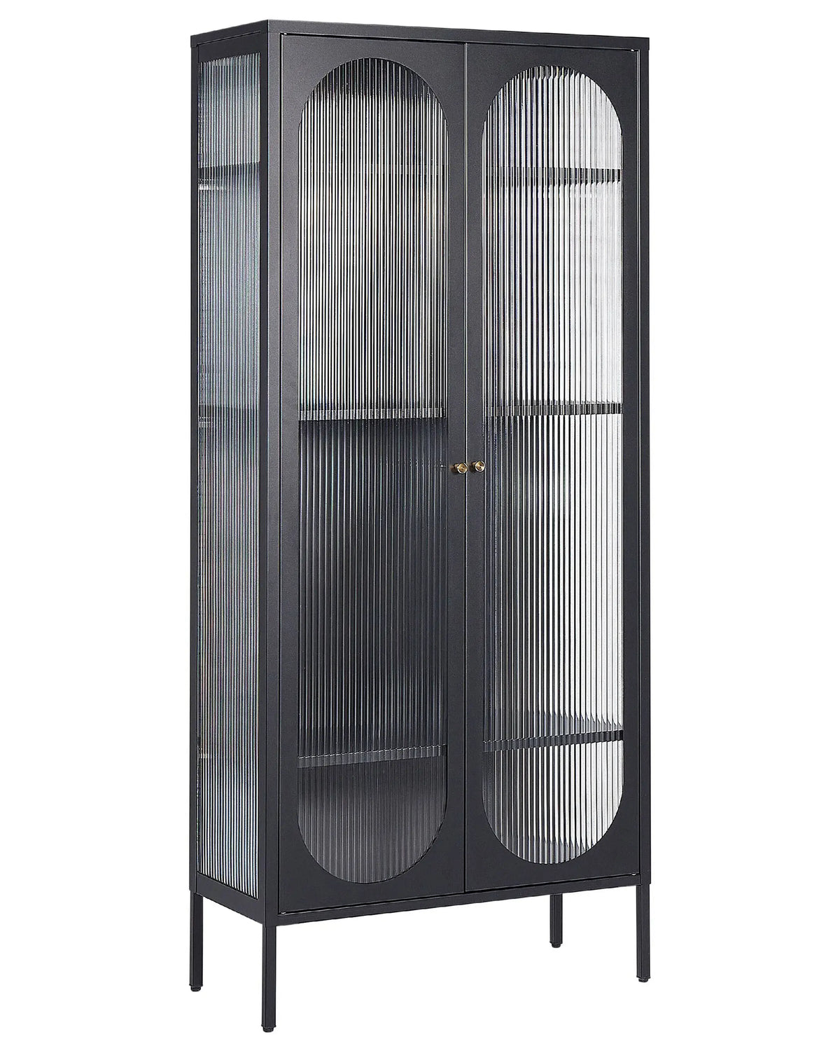 Office Cabinet Black Steel 80 x 35 x 181 cm Metal 2 Doors Glass Front and Sides Display  Beliani
