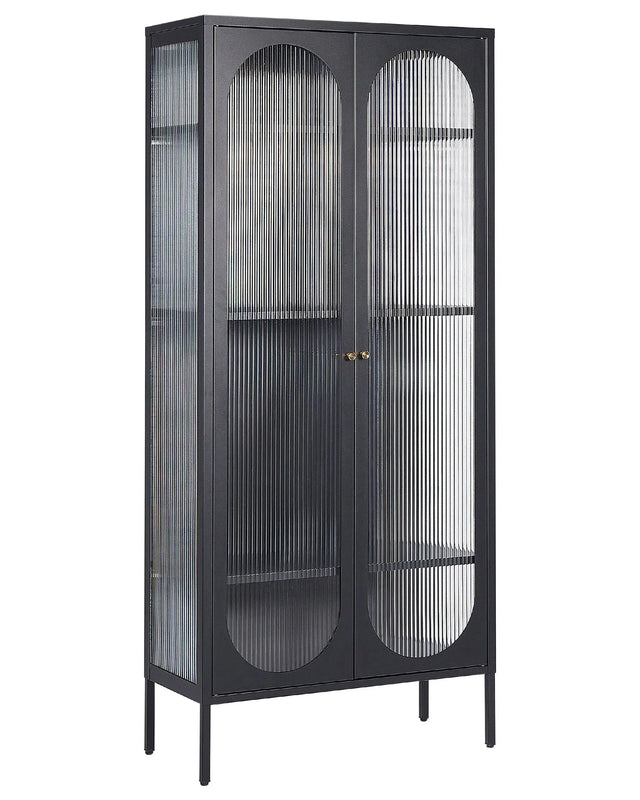 Office Cabinet Black Steel 80 x 35 x 181 cm Metal 2 Doors Glass Front and Sides Display  Beliani