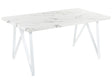 Dining Table White Marble Effect MDF Tabletop 160 x 90 cm  X-cross Metal Legs Kitchen Table Beliani