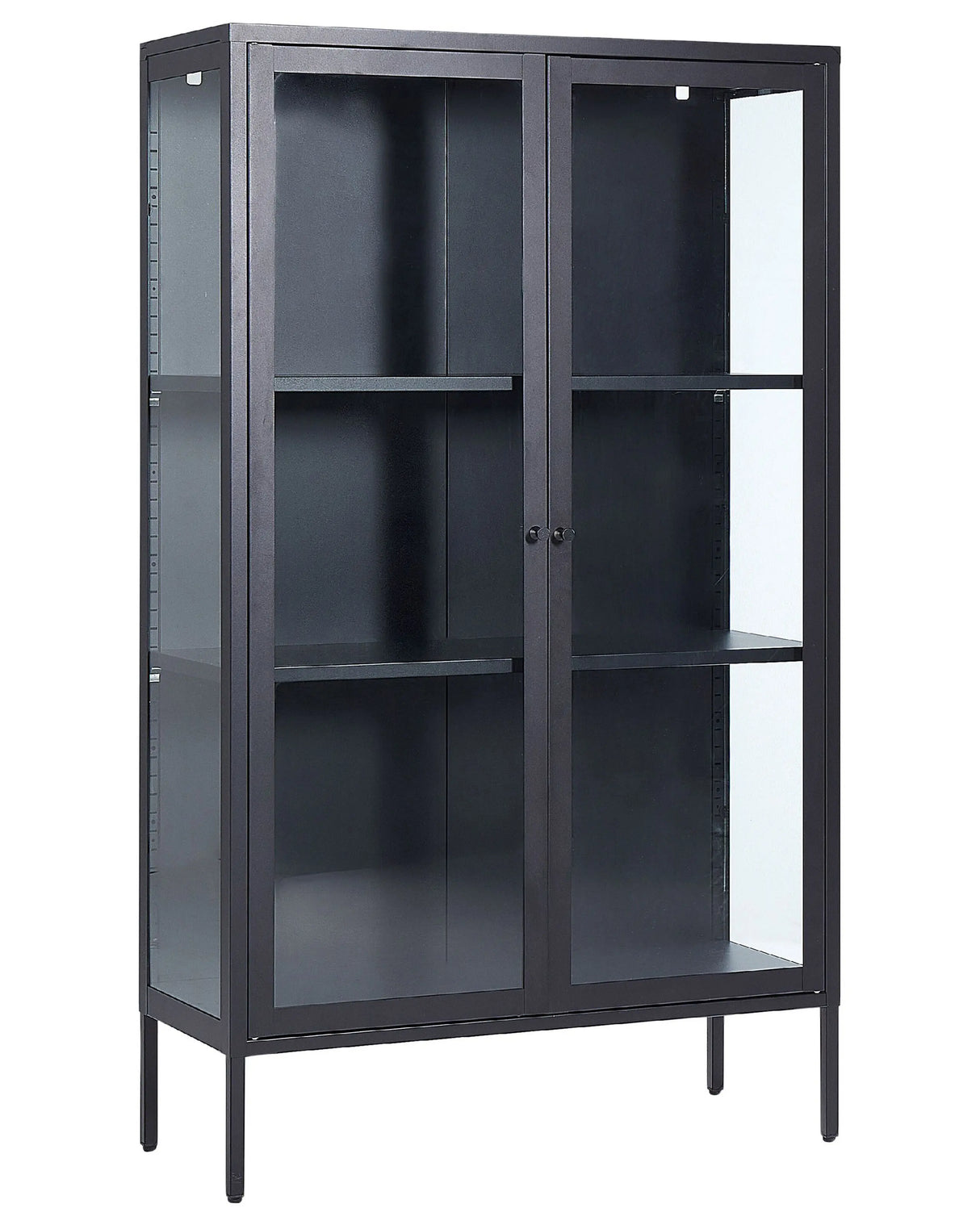 Office Cabinet Black Steel 90 x 35 x 150 cm Metal 2 Doors Glass Front and Sides Display  Beliani