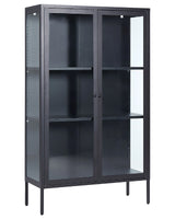 Office Cabinet Black Steel 90 x 35 x 150 cm Metal 2 Doors Glass Front and Sides Display  Beliani