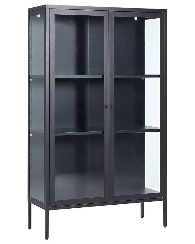 Office Cabinet Black Steel 90 x 35 x 150 cm Metal 2 Doors Glass Front and Sides Display  Beliani
