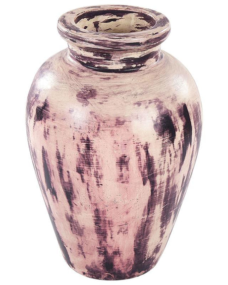 Decorative Vase Violet and Beige Terracotta 34 cm Handmade Painted Retro Vintage-inspired Design Beliani