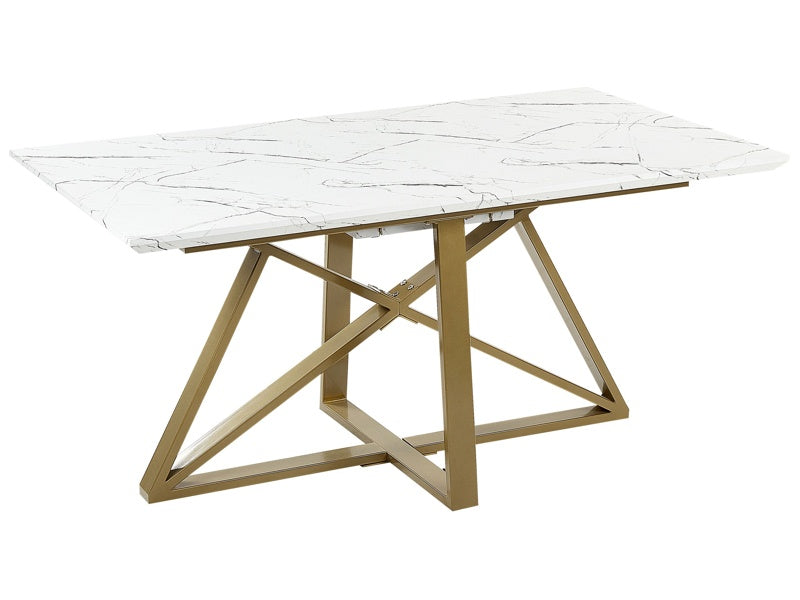 Dining Table Marble Effect MDF Gold Metal Legs 160/200 x 90 cm Extendable Top Rectangular Modern Design Beliani