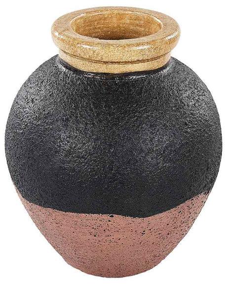 Decorative Vase Black and Pink Terracotta 31 cm Handmade Painted Retro Vintage-inspired Design Beliani