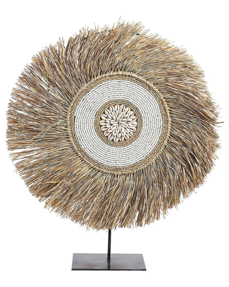 Straw Ornament with Shells Light Wood Handmade Natural Seaside Design Contemporary Art Beliani