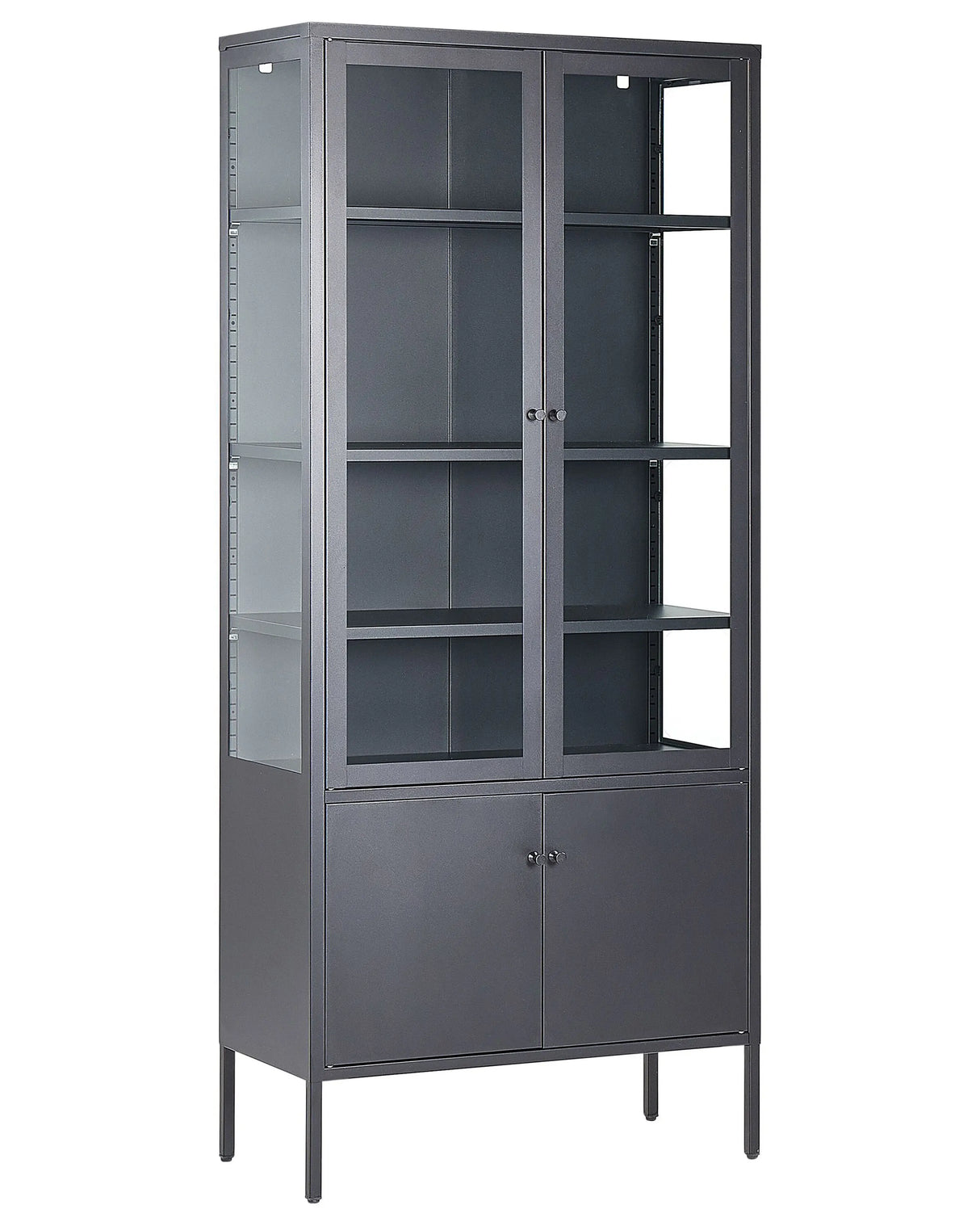 Office Cabinet Black Steel 80 x 35 x 180 cm Metal 4 Doors Glass Front and Sides Display  Beliani