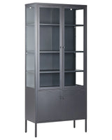 Office Cabinet Black Steel 80 x 35 x 180 cm Metal 4 Doors Glass Front and Sides Display  Beliani