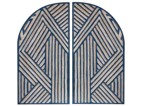 Wall Décor Window Shaped Dark Blue MDF Carved Pattern Modern Minimalist  Beliani