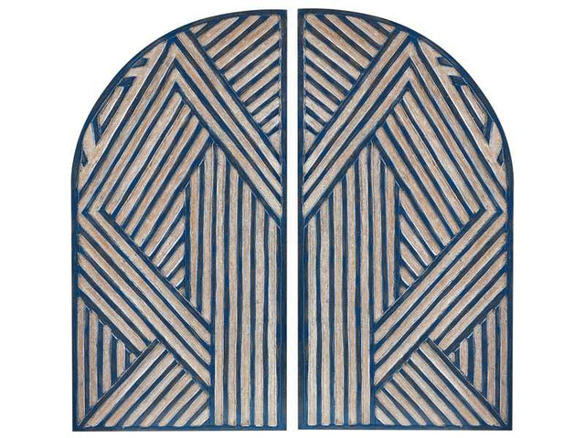 Wall Décor Window Shaped Dark Blue MDF Carved Pattern Modern Minimalist  Beliani