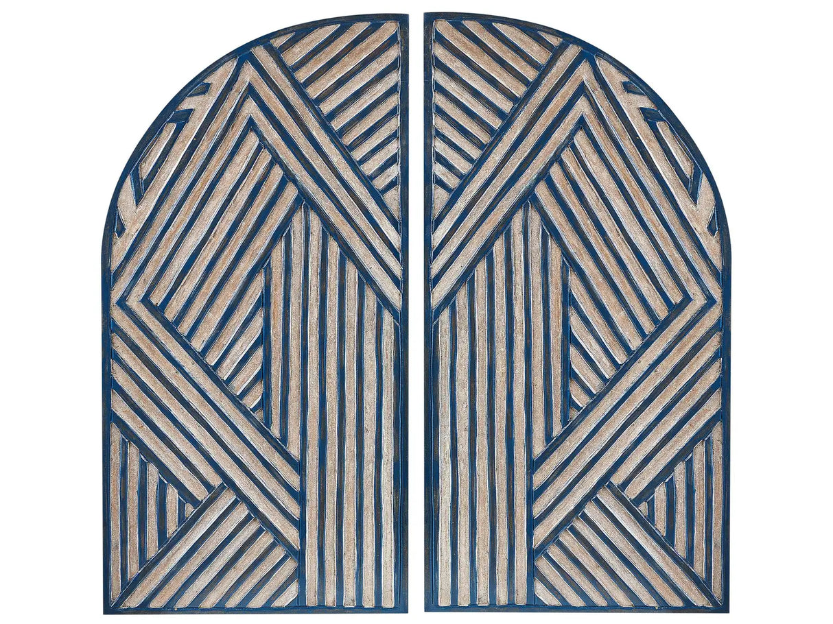Wall Dcor Window Shaped Dark Blue MDF Carved Pattern Modern Minimalist  Beliani