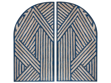 Wall Dcor Window Shaped Dark Blue MDF Carved Pattern Modern Minimalist  Beliani