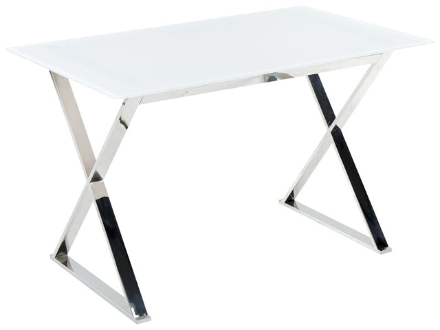 Dining Table White and Silver Tempered Glass and Metal Legs Glossy Finish 120 x 70 cm Rectangular Glam Beliani