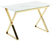 Dining Table Marble Effect and Gold Tempered Glass and Metal Legs Glossy Finish 120 x 70 cm Rectangular Glam Beliani