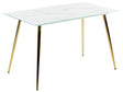 Dining Table Marble Effect and Gold Tempered Glass and Metal Legs Glossy Finish 120 x 70 cm Rectangular Glam Beliani