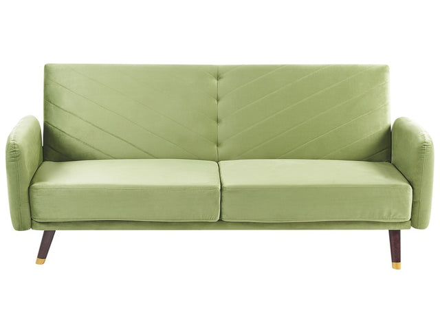 Sofa Bed Olive Green Velvet Fabric Modern Living Room 3 Seater Wooden Legs Track Arm Beliani