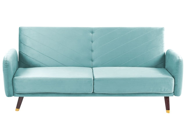 Sofa Bed Light Blue Velvet Fabric Modern Living Room 3 Seater Wooden Legs Track Arm Beliani