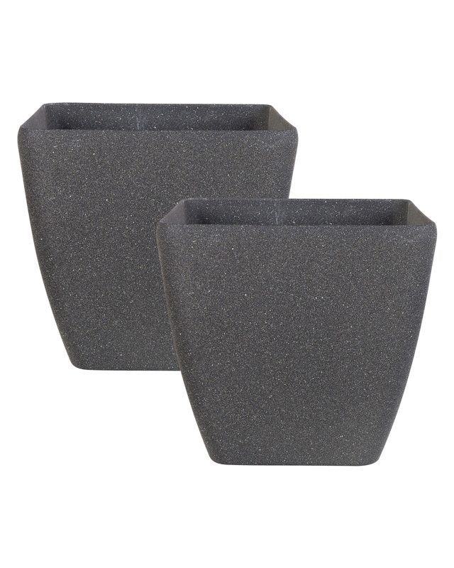 Set of 2 Plant Pot Planters Solid Dark Grey Stone Mixture Polyresin Square 34 x 34 cm UV Resistant Beliani