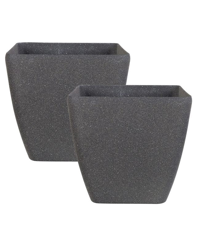 Set of 2 Plant Pot Planters Solid Dark Grey Stone Mixture Polyresin Square 42 x 42 cm UV Resistant Beliani