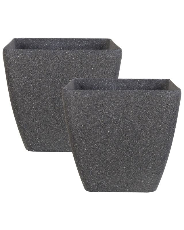 Set of 2 Plant Pot Planters UV Resistant Solid Stone Mixture Polyresin Square Dark Grey 49 x 49 cm Beliani