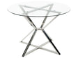 Dining Table Transparent and Silver Tempered Glass and Metal Legs ⌀ 105 cm Glossy Finish Rectangular Glam Beliani