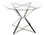 Dining Table Transparent and Silver Tempered Glass and Metal Legs  105 cm Glossy Finish Rectangular Glam Beliani