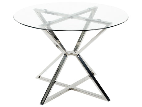 Dining Table Transparent and Silver Tempered Glass and Metal Legs  105 cm Glossy Finish Rectangular Glam Beliani