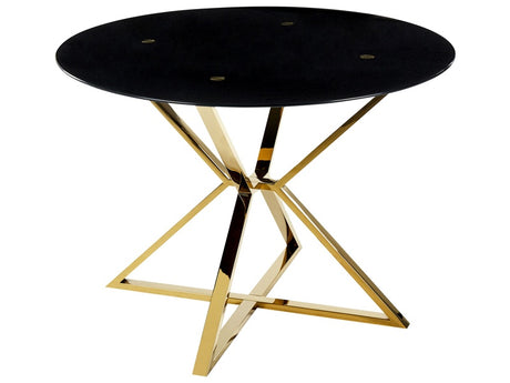 Dining Table Gold and Black Tempered Glass and Metal Legs ⌀ 105 cm Glossy Finish Rectangular Glam Beliani