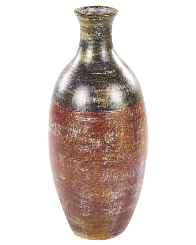 Decorative Vase Brown and Black Terracotta Earthenware Faux Aged Distressed Finish Natural Style For Dried Flowers  Beliani