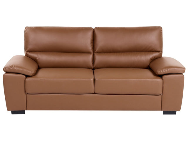 Sofa Golden Brown 3 Seater Faux Leather Living Room Beliani