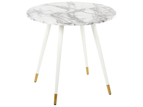 Dining Table Marble Effect and White MDF and Metal Legs ⌀ 80 cm Glossy Finish Oval Glam Beliani